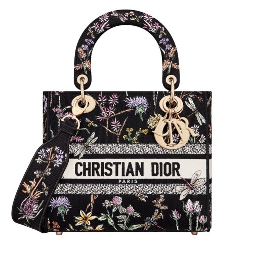 DIOR/迪奥24新款 女士中号黑色帆布多色植物动物刺绣手提包M0565OEGM_M911（新品包包）