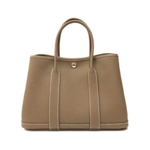 【新品包包】HERMES/爱马仕 Garden Party 30 小牛皮手提包 帆布内衬 银扣 冰川白 H051568CK8L