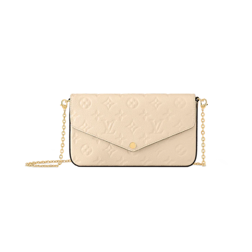 【包税】Louis Vuitton/路易威登 23新款 Félicie女士米色压花粒面牛皮链条单肩包/手拿包 M82363（包包）