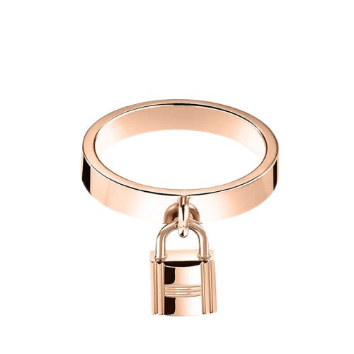 HERMES/爱马仕 经典Kelly Clochette系列 中号18K金玫瑰金挂锁戒指H220658B（新品首饰 ）