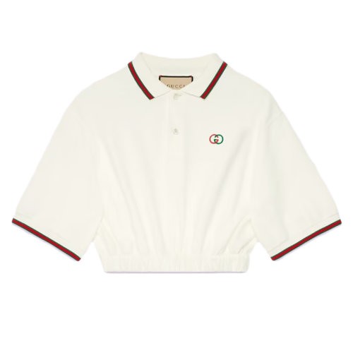 【服装】GUCCI/古驰23新款 女白色松紧腰棉质短袖Polo衫717419XJEV09088