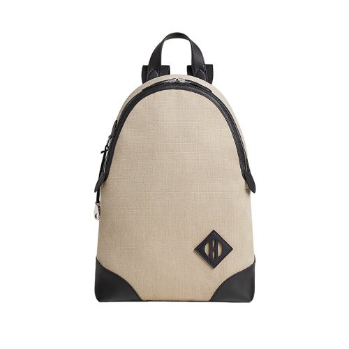 【新品包包】HERMES/爱马仕24新款 男士米黑混色帆布制H标志双肩背包H083582CKAA